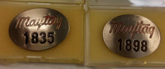 (2) Vintage Maytag Co. Employee badges, No. 1835 & 1898
