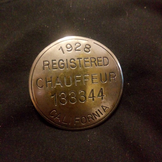 1928 REGISTERED CHAUFFEUR BADGE, CALIFORNIA, No. 133344