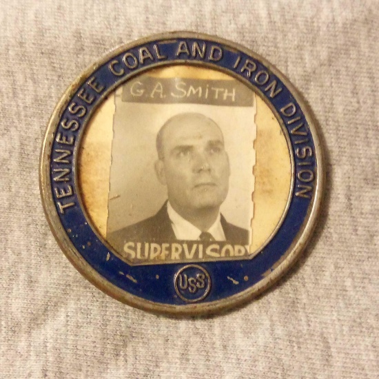 Mid-Century USS Tennessee Coal and Iron Division Employee Badge, SUPERVISOR, G.A. Smith w/ Photo