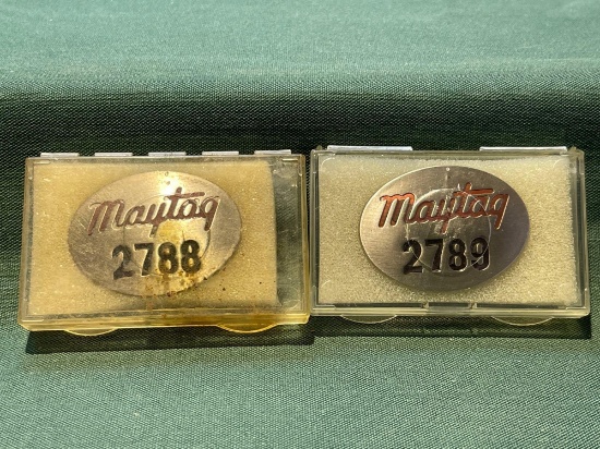 (2) Vintage Maytag Co. Employee badges, No. 2788, 2789