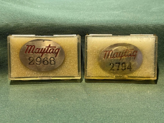 (2) Vintage Maytag Co. Employee badges, No. 2968, 2794