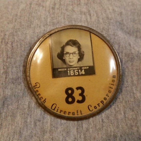 1940s/1950s Beech Aircraft Corporation Employee/Worker Badge, No 16514 "83" w/ Photo