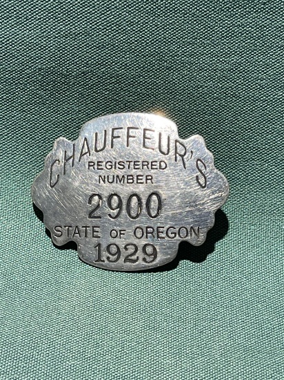 1929 CHAUFFEUR'S BADGE, OREGON, REGISTERED NUMBER 2900