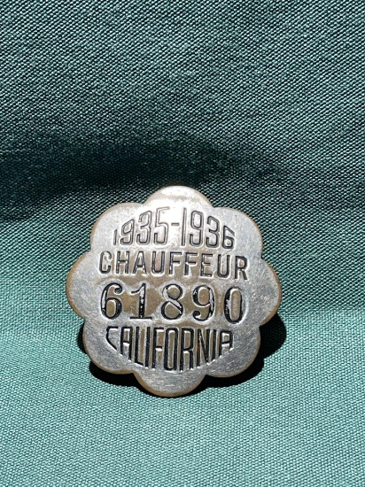 1935/1936 CHAUFFEUR BADGE, CALIFORNIA, No. 61890