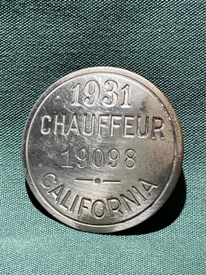 1931 CHAUFFEUR BADGE, CALIFORNIA, No. 19098