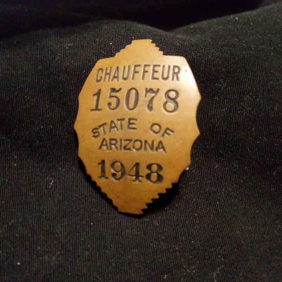1948 LICENSE CHAUFFEUR BADGE, ARIZONA, No. 15078