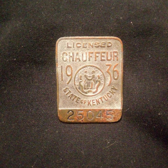 1936 LICENSED CHAUFFEUR BADGE, KENTUCKY, NO 25045