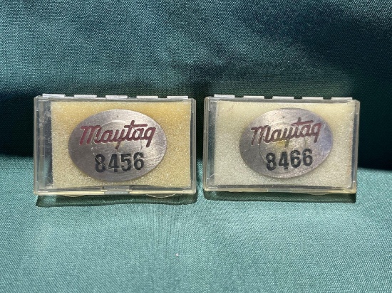 (2) Vintage Maytag Co. Employee badges, No. 8456, 8466