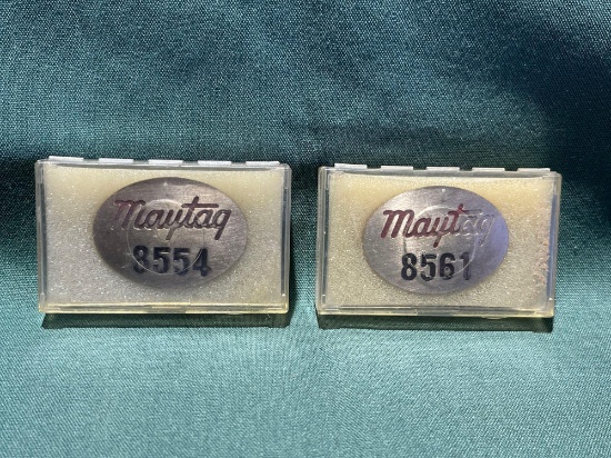 (2) Vintage Maytag Co. Employee badges, No. 8554, 8561