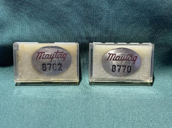 (2) Vintage Maytag Co. Employee badges, No. 8762, 8770