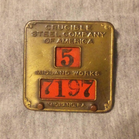 RARE CRUCIBLE STEEL COMPANY OF AMERICA MIDLAND WORKS, PA WORKER'S EMPLOYEE BADGE ID