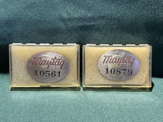 (2) Vintage Maytag Co. Employee badges, No. 10561, 10879