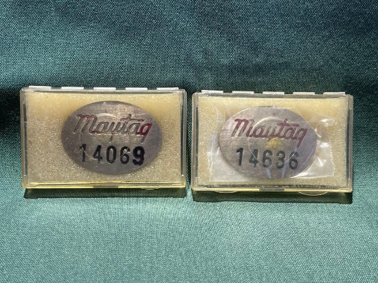 (2) Vintage Maytag Co. Employee badges, No. 14069, 14636