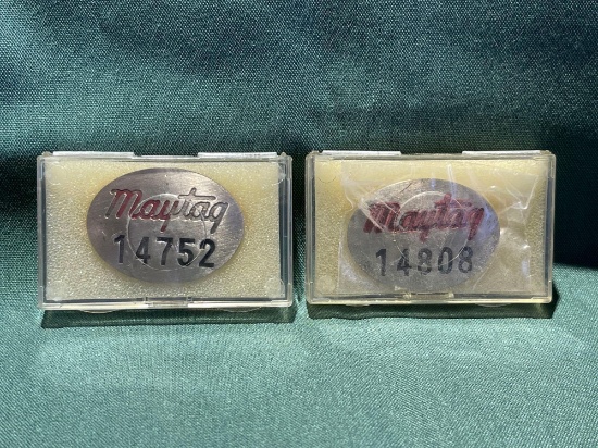 (2) Vintage Maytag Co. Employee badges, No. 14752, 14808