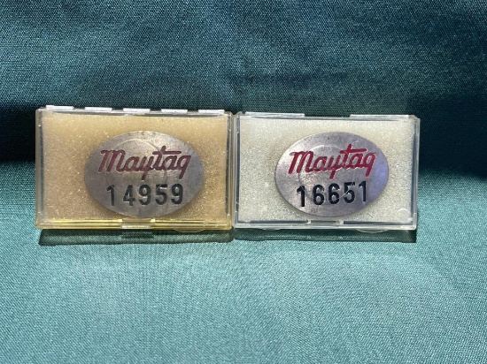 (2) Vintage Maytag Co. Employee badges, No. 14959,16651