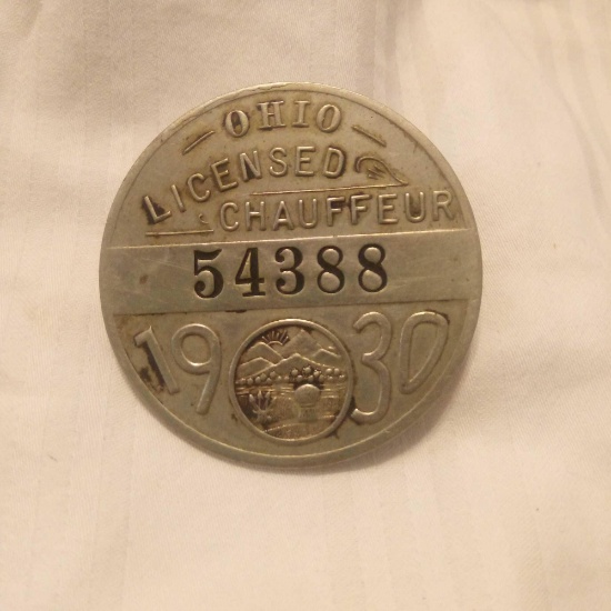 1930 LICENSED CHAUFFEUR BADGE, OHIO, NO 54388