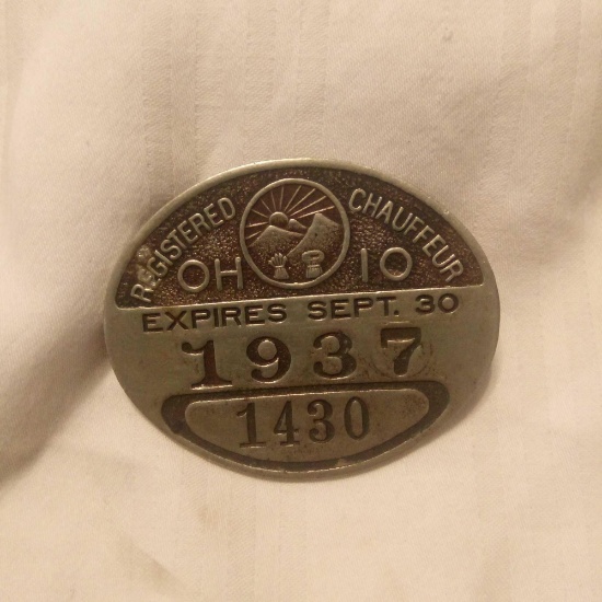 1937 REGISTERED CHAUFFEUR BADGE, OHIO, NO 1430
