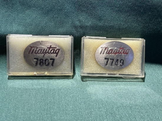 (2) Vintage Maytag Co. Employee badges, No. 7807, 7749