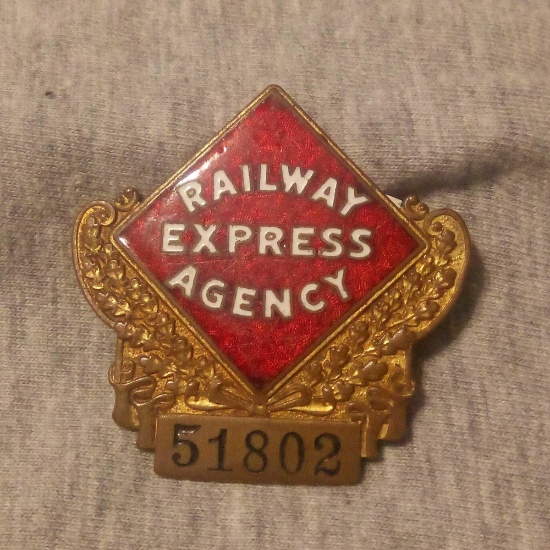 MID-CENTURY RAILWAY EXPRESS AGENCY BADGE, EMPLOYEE/WORKER No. 51802