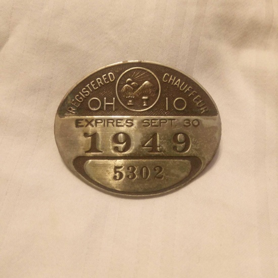 1949 REGISTERED CHAUFFEUR BADGE, OHIO, NO 5302