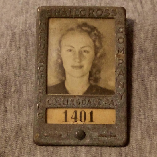Early 1900s SHALLCROSS MANUFACTURING COMPANY Employee/Worker Badge, w/ Photo Female