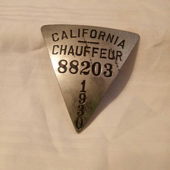 1930 REGISTERED CHAUFFEUR BADGE, CALIFORNIA, NO 88203