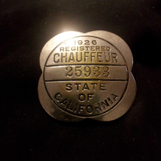 1926 REGISTERED CHAUFFEUR BADGE, CALIFORNIA, No. 25933