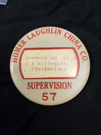 Vintage Employee Badge Pin - HOMER LAUGHLIN CHINA CO. Supervision #57