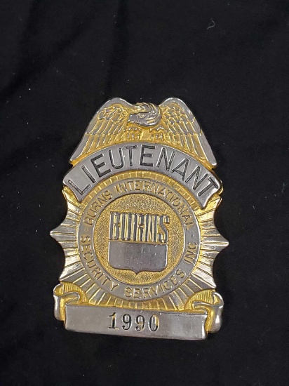 Vintage Badge - #1990 LIEUTENANT - BURNS SECURITY SERVICES