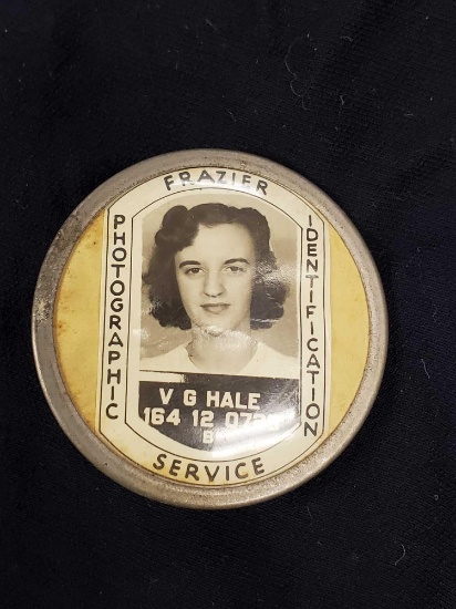 Vintage Employee Badge Pin - FRAZIER PHOTOGRAPHIC IDENTIFICATION SERVICE -V. G. HALE