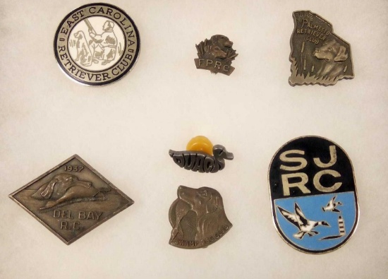 (7) Vintage Retriever Club Pins, Including Del Bay 1937
