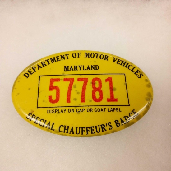 Dept of Motor Vehicles Maryland, Special Chauffeur's Badge, Yellow, No. 57781