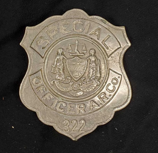 Vintage Badge - #322 SPECIAL OFFICER A.R. CO.