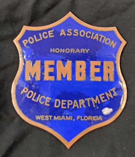 Vintage COPPER Badge Plate - POLICE ASSOCIATION HONORARY MEMBER - West Miami, Florida
