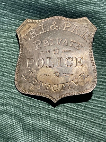 VINTAGE BADGE -Chicago Rock Island and Pacific railroad PRIVATE POLICE - DETECTIVE