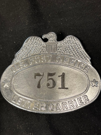 VINTAGE BADGE #751, US POST OFFICE LETTER CARRIER