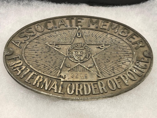 1940s Large Fraternal Order of Police License Plate Topper Badge