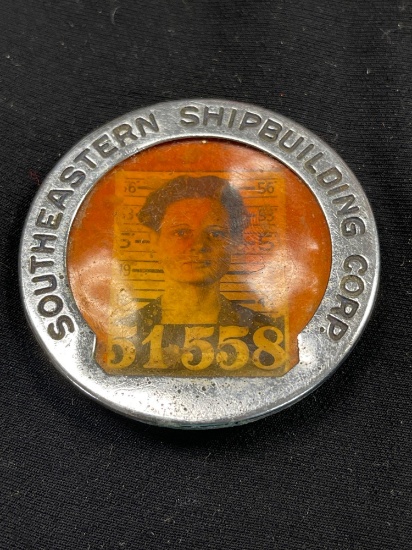 SOUTHEASTERN SHIPBUILDING CORPORATION, EMPLOYEE BADGE, NO 51558 W/PHOTO FEMALE