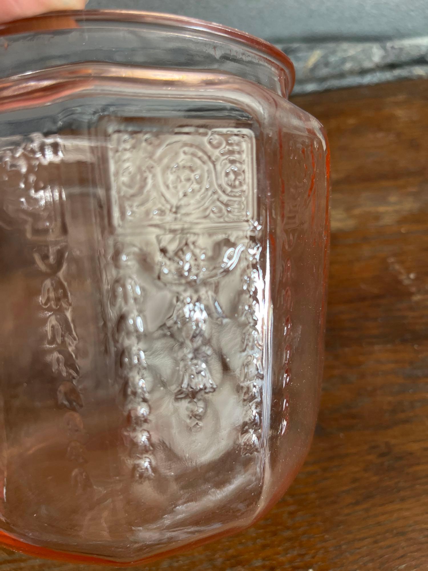 Vintage Pink Depression Glass Mayfair Cookie Jar, Biscuit Jar