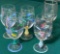 Set of 5 CRYSTAL GLASSES, 4 HAND-PAINTED GOBLETS