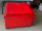 RED FAUX LEATHER STORAGE CUBE WITH TRAY