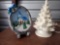(2) VINTAGE CERAMIC CHRISTMAS TREE AND LIGHT UP CHURCH ON EASEL