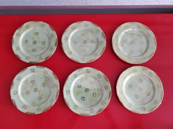 (6) Antique ROYAL CROWN REGAL green/gold Dessert plates