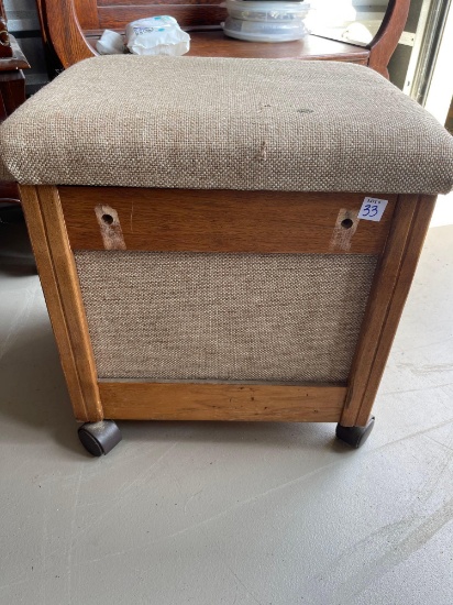 Vintage Singer Footstool Sewing Storage Cabinet on Casters
