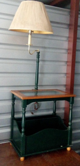 SIDE TABLE LAMP GREEN AND OAK SIDE TABLE LAMP