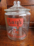 Large Lay's Salted Peanuts glass lidded jar, vintage