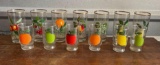 Vintage FRUIT GLASSES, 7 Gold Trimmed Fruit Tumbler Drinking Glasses, 6 Fruit juice glasses
