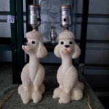PAIR OF VINTAGE FLAIR SITTING POODLE LAMPS DATED 1956