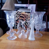 7 pc GLASS CANDLESTICKS and vase, including (2) TWO-PIECE TOWLE Crystal SETS