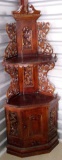 ABSOLUTELY GORGEOUS! TWO LEVEL WITH CABINET ORNATELY CARVED GRAPE VINE CORNER CABINET